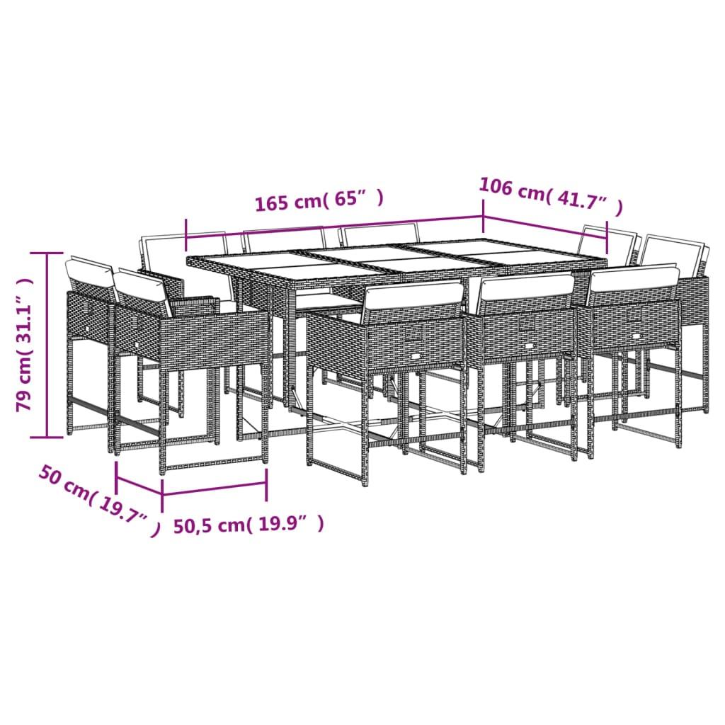 11 Piece Garden Dining Set with Cushions Grey Poly Rattan