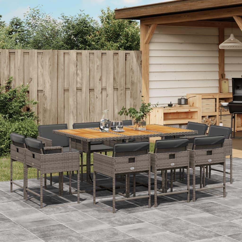 11 Piece Garden Dining Set with Cushions Grey Poly Rattan