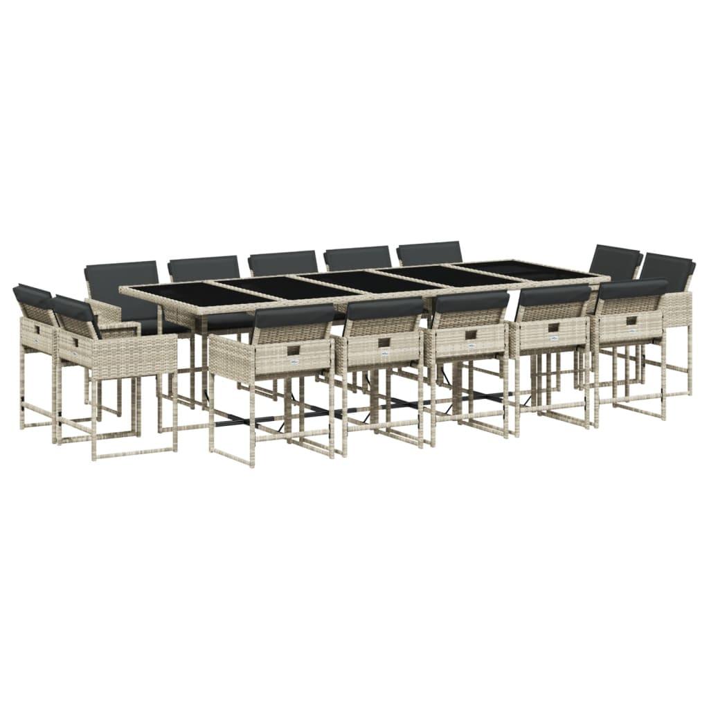 15 Piece Garden Dining Set with Cushions Light Grey Poly Rattan