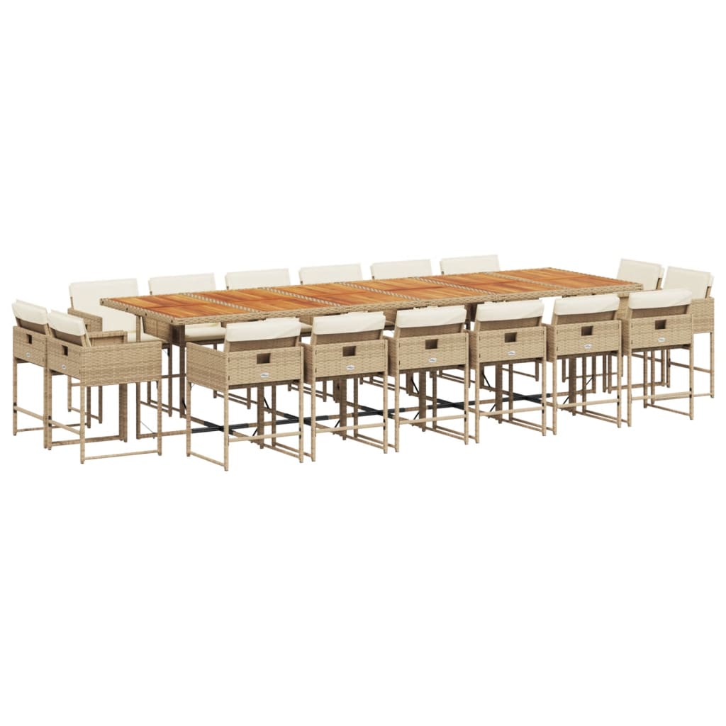 17 Piece Garden Dining Set with Cushions Beige Poly Rattan
