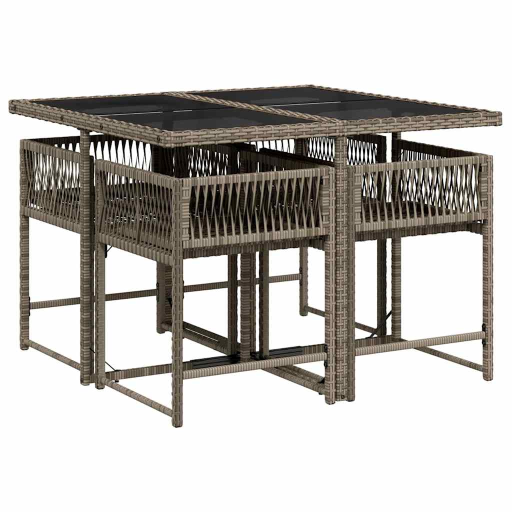 5 Piece Garden Dining Set with Cushions Grey Poly Rattan