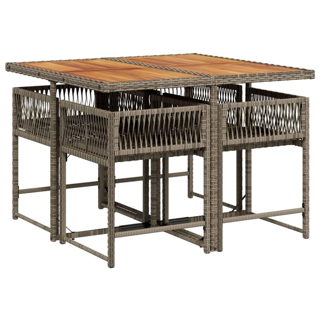 5 Piece Garden Dining Set with Cushions Grey Poly Rattan