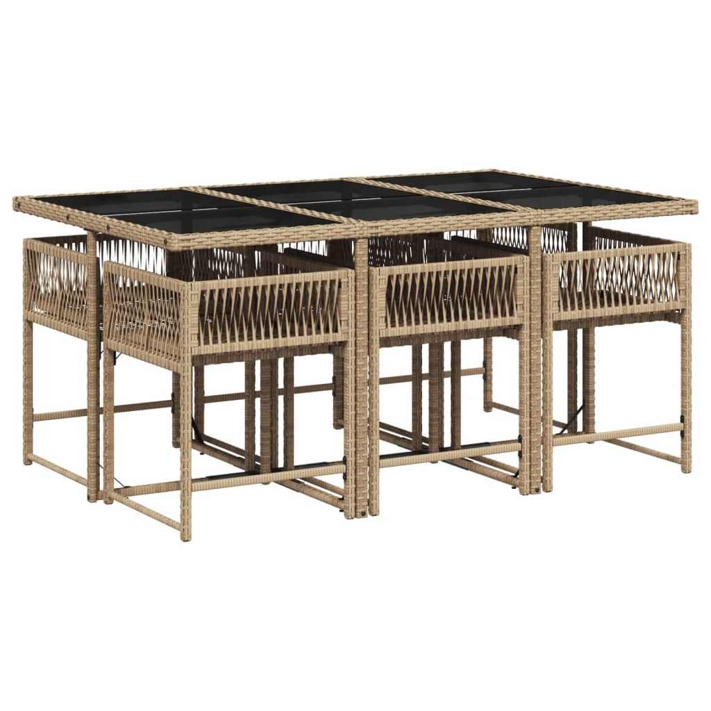 7 Piece Garden Dining Set with Cushions Beige Poly Rattan