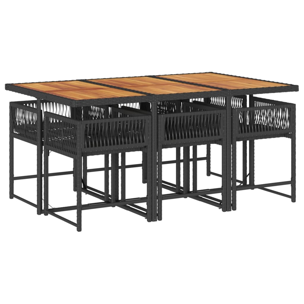 7 Piece Garden Dining Set with Cushions Black Poly Rattan