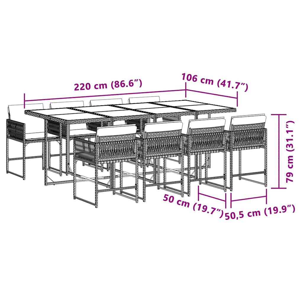 9 Piece Garden Dining Set with Cushions Mix Beige Poly Rattan