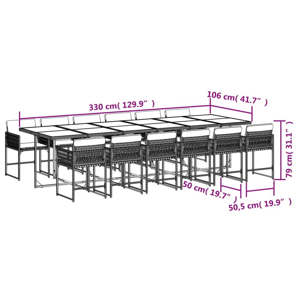 13 Piece Garden Dining Set with Cushions Light Grey Poly Rattan