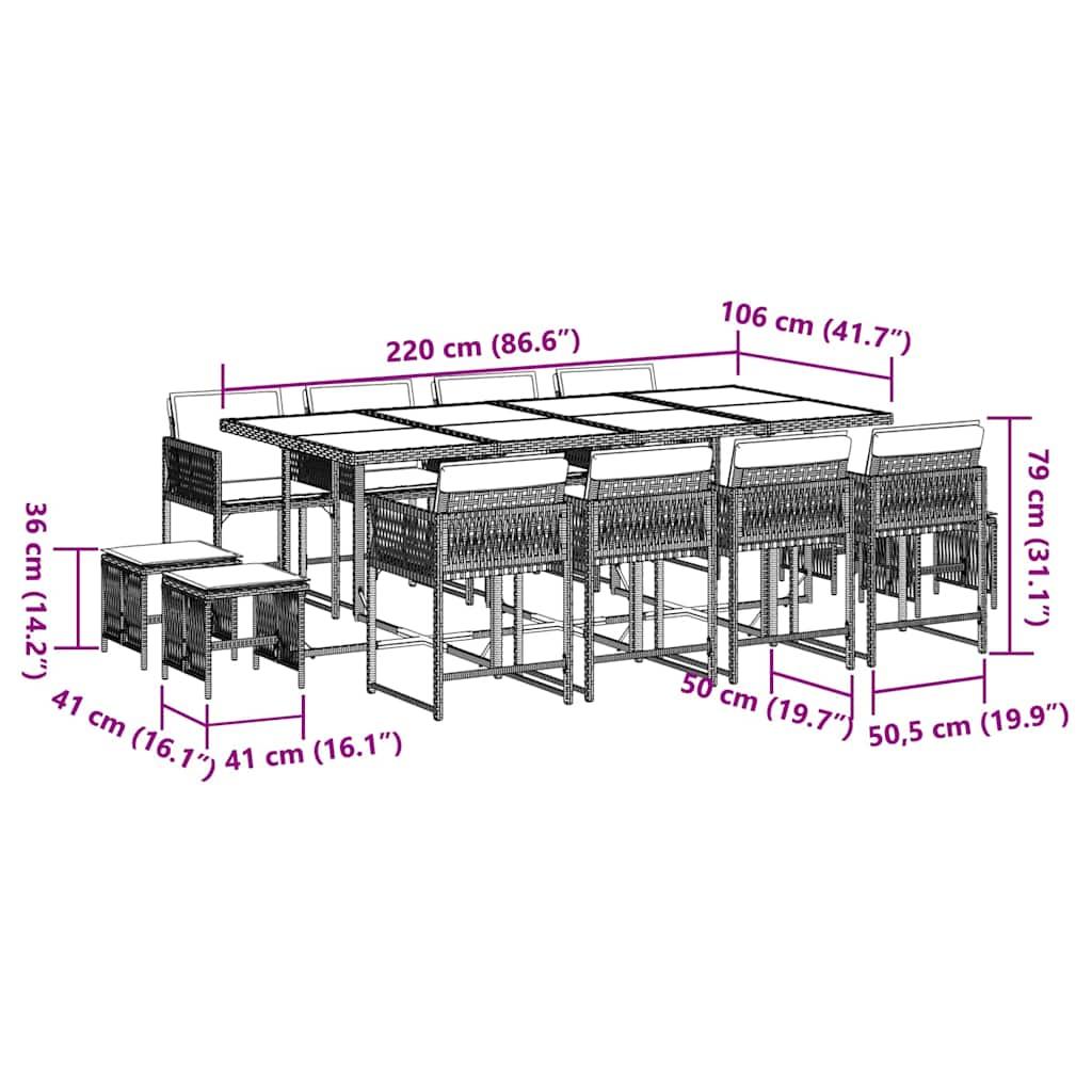 13 Piece Garden Dining Set with Cushions Black Poly Rattan