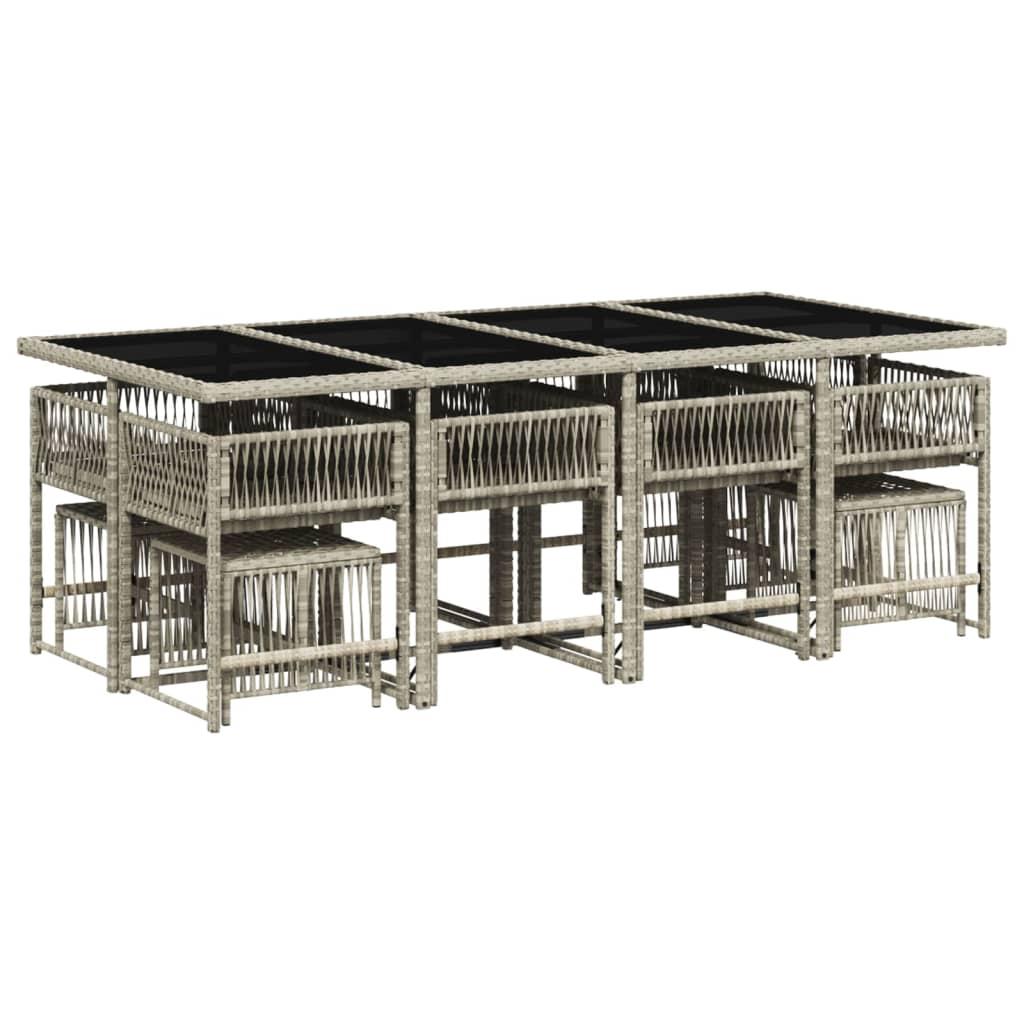 13 Piece Garden Dining Set with Cushions Light Grey Poly Rattan