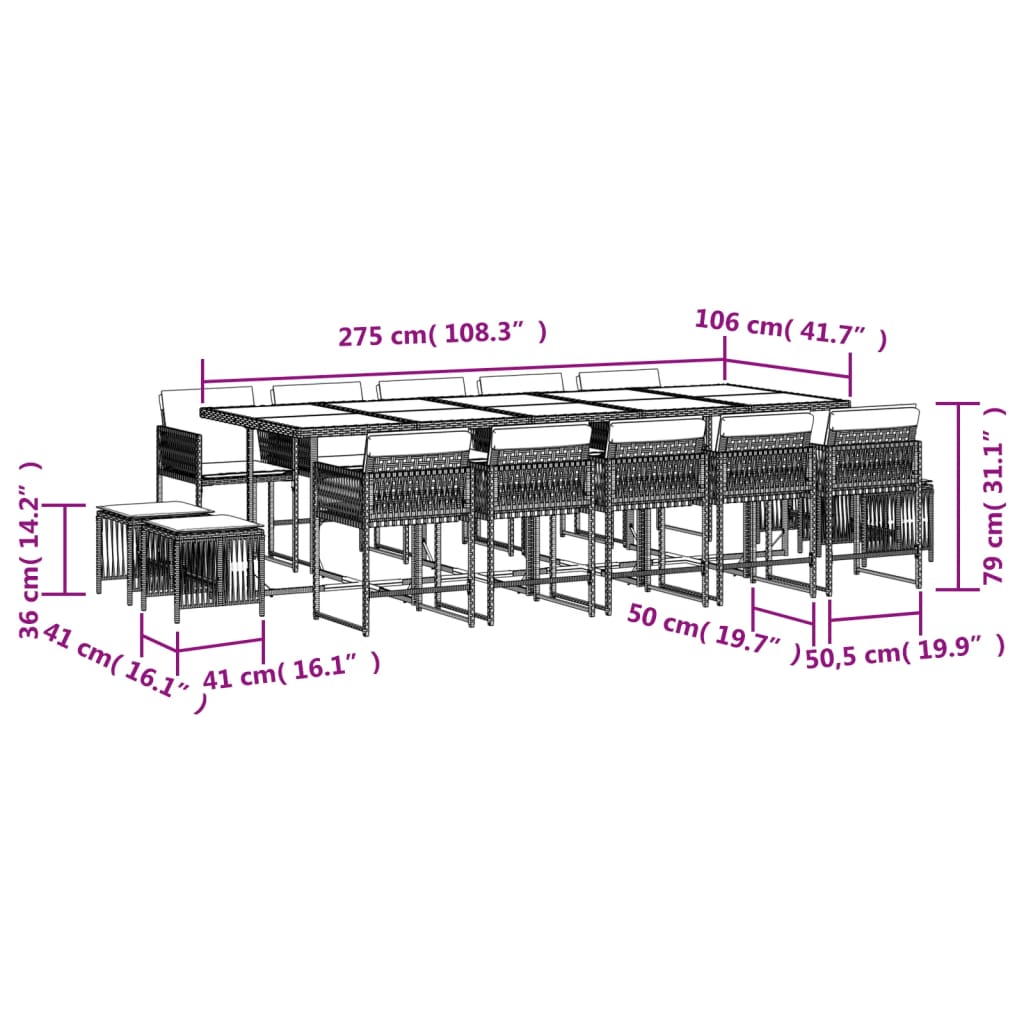 15 Piece Garden Dining Set with Cushions Beige Poly Rattan