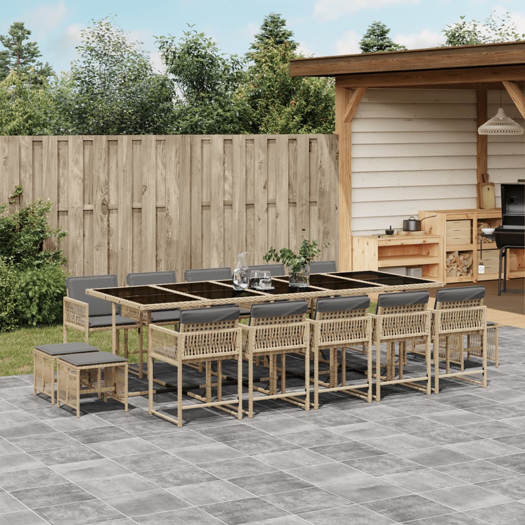 15 Piece Garden Dining Set with Cushions Mix Beige Poly Rattan
