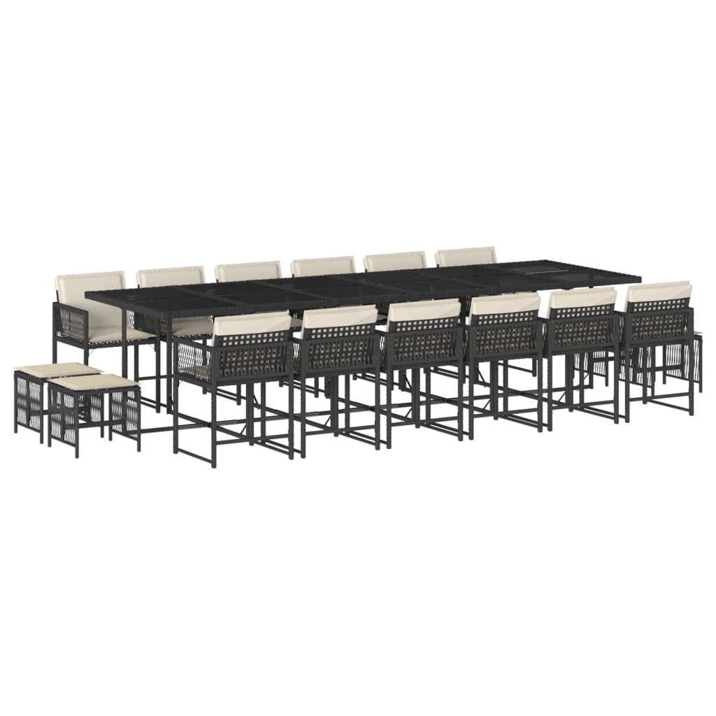 17 Piece Garden Dining Set with Cushions Black Poly Rattan