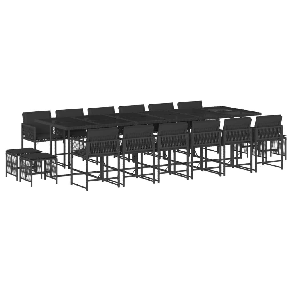 17 Piece Garden Dining Set with Cushions Black Poly Rattan