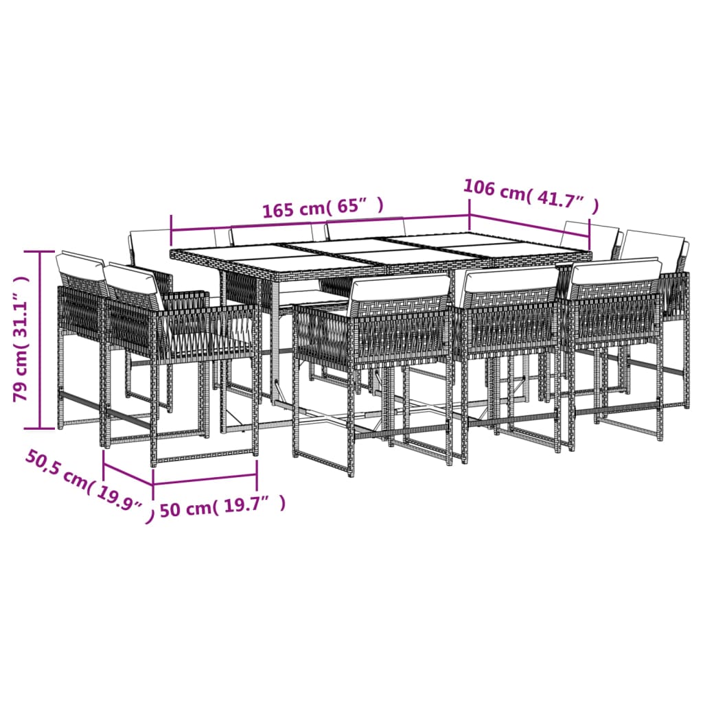 11 Piece Garden Dining Set with Cushions Beige Poly Rattan