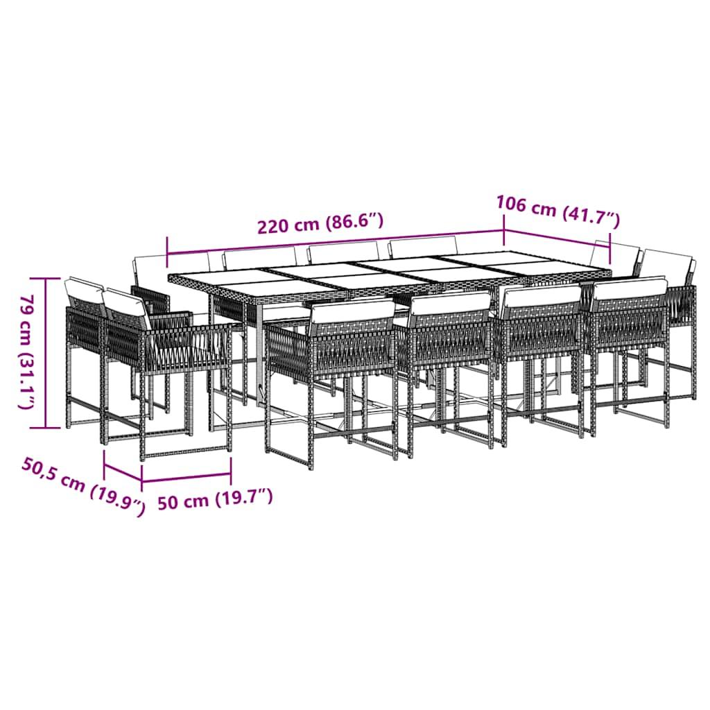 13 Piece Garden Dining Set with Cushions Grey Poly Rattan