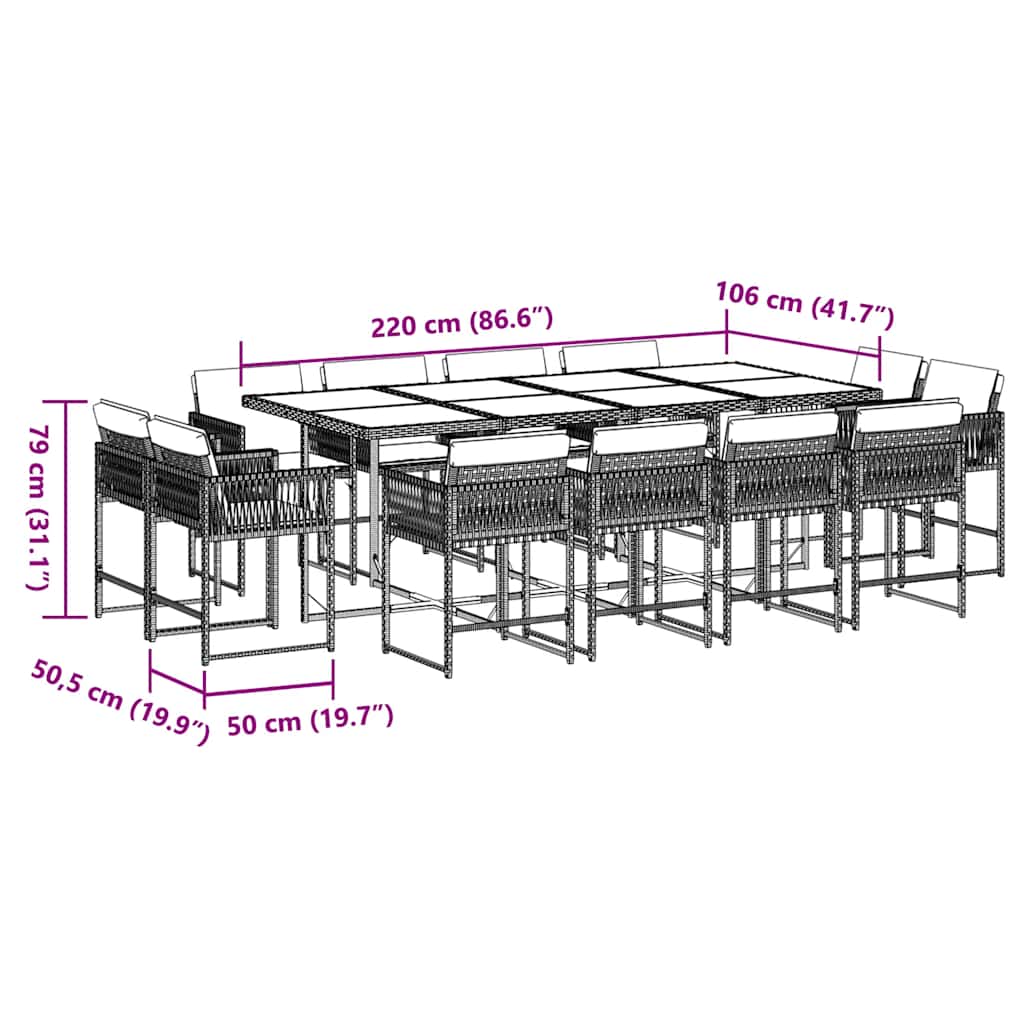 13 Piece Garden Dining Set with Cushions Beige Poly Rattan