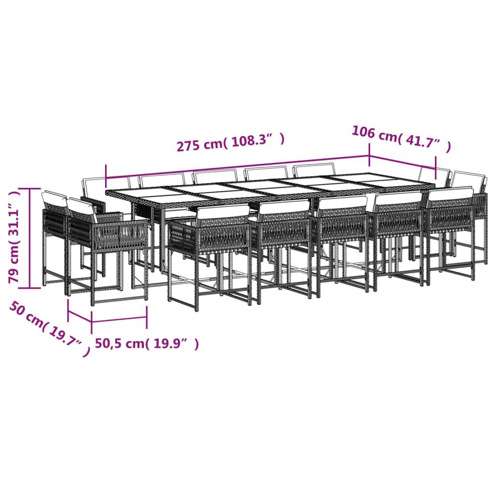 15 Piece Garden Dining Set with Cushions Black Poly Rattan