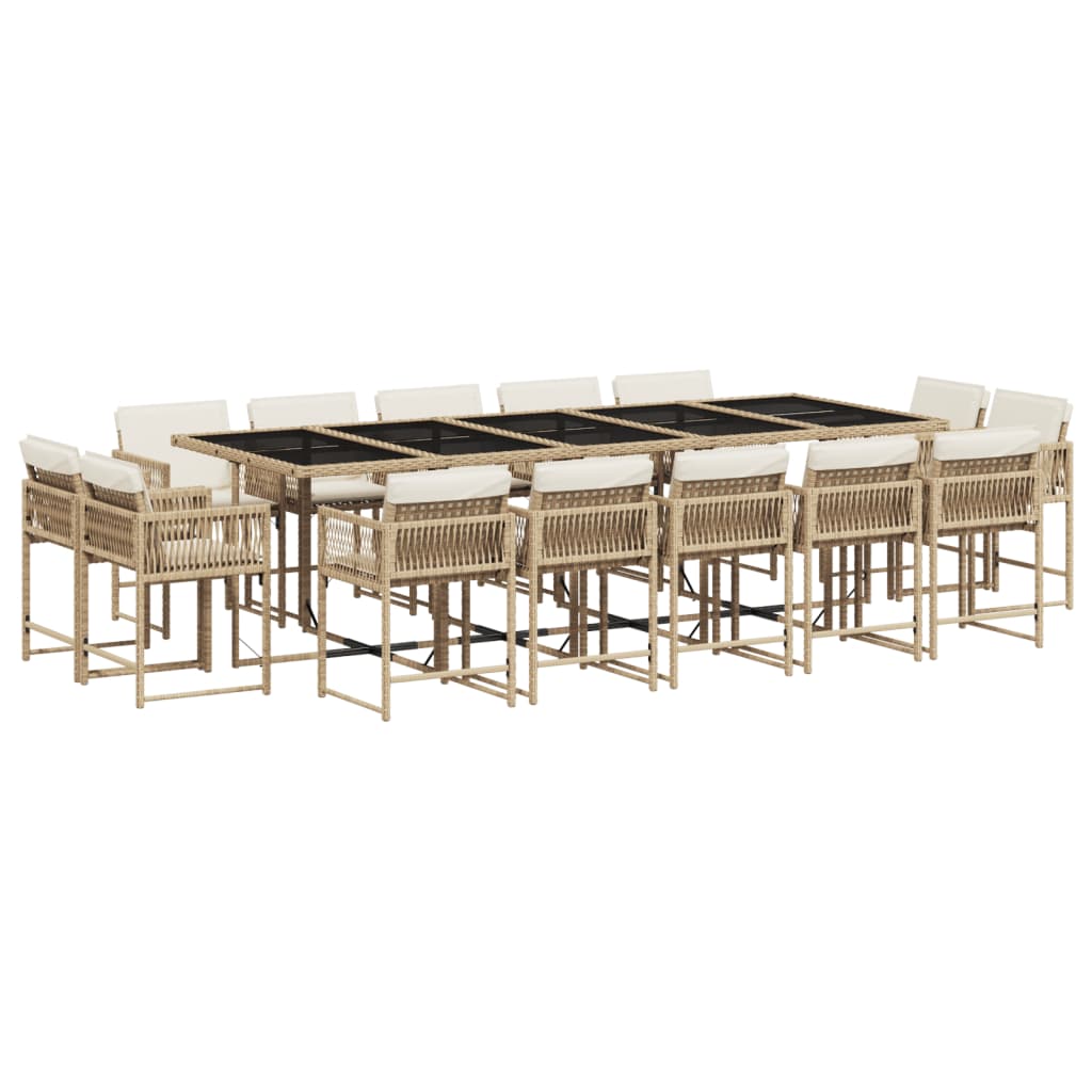 15 Piece Garden Dining Set with Cushions Beige Poly Rattan