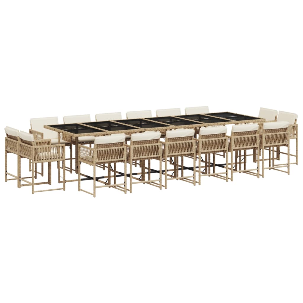 17 Piece Garden Dining Set with Cushions Beige Poly Rattan