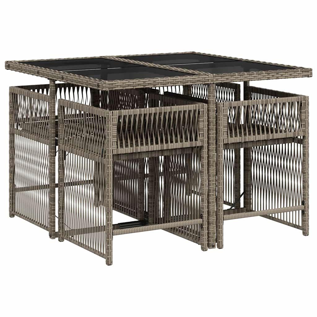 5 Piece Garden Dining Set with Cushions Grey Poly Rattan