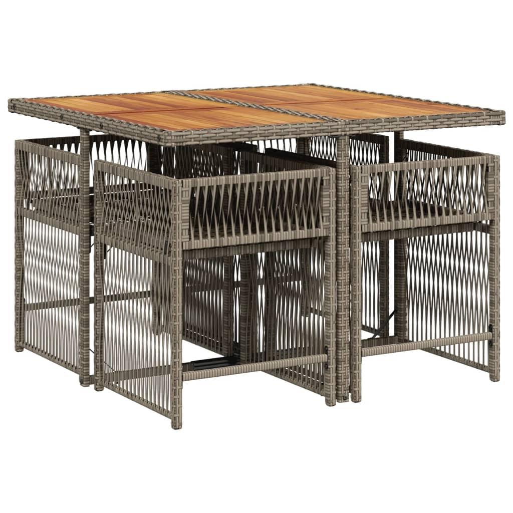 5 Piece Garden Dining Set with Cushions Grey Poly Rattan