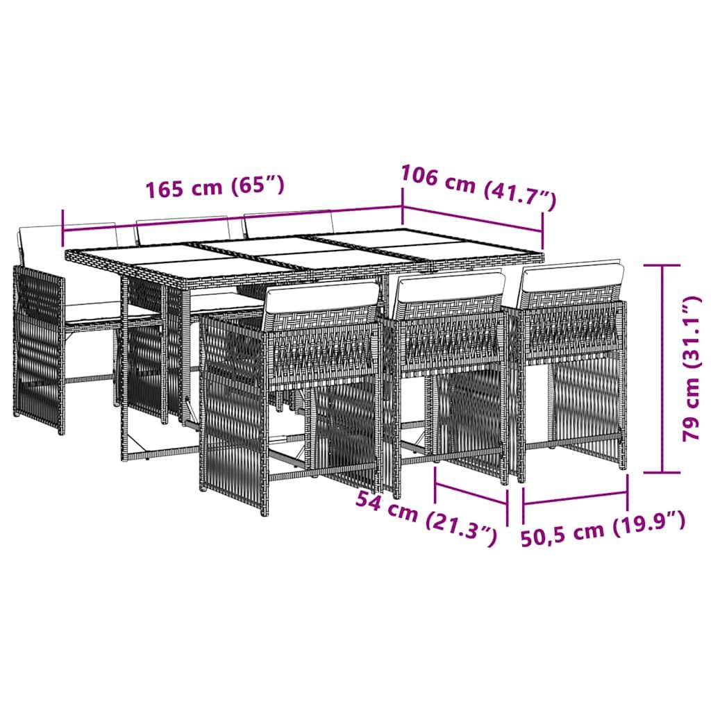 7 Piece Garden Dining Set with Cushions Mix Beige Poly Rattan