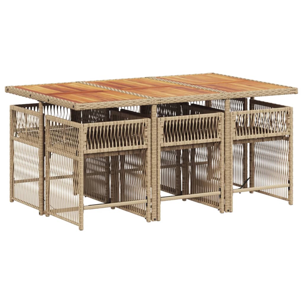 7 Piece Garden Dining Set with Cushions Beige Poly Rattan