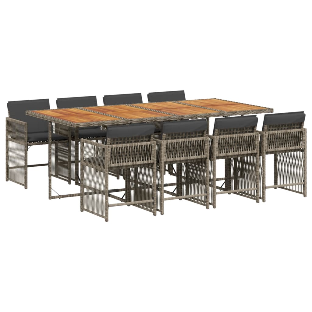 9 Piece Garden Dining Set with Cushions Grey Poly Rattan
