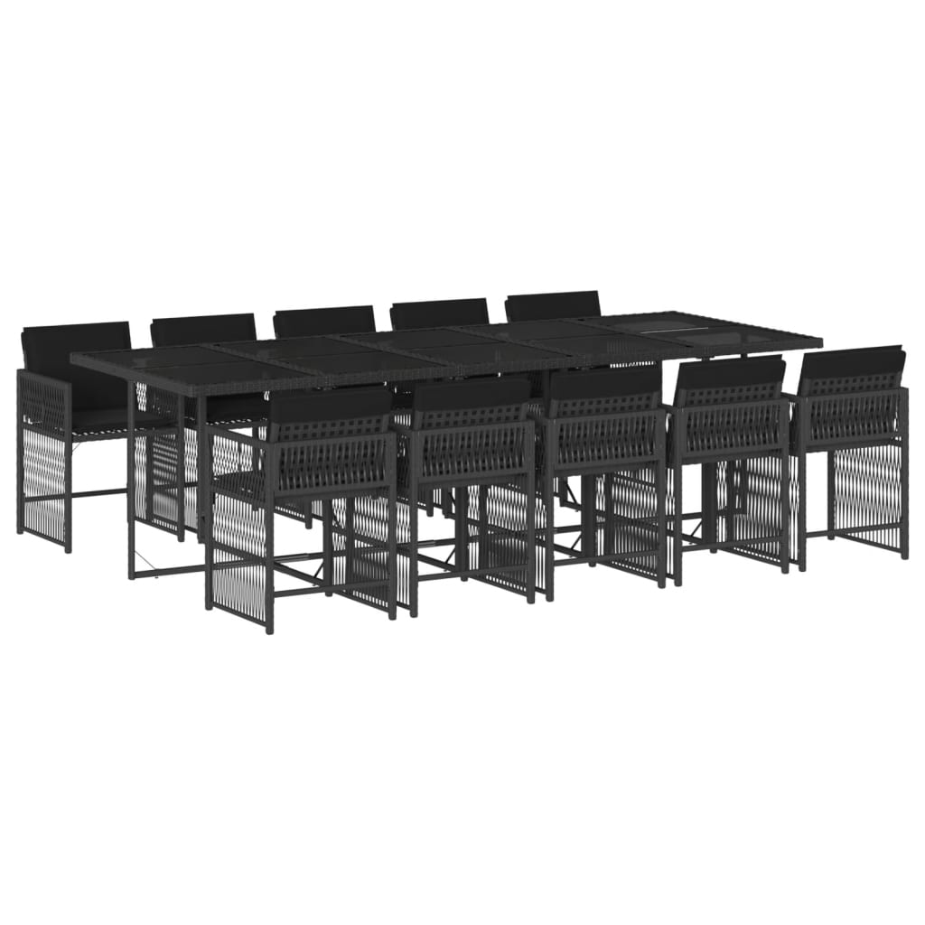 11 Piece Garden Dining Set with Cushions Black Poly Rattan