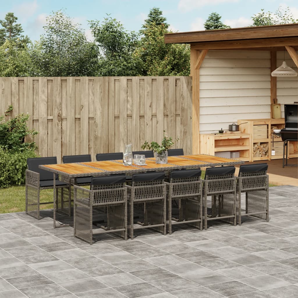 11 Piece Garden Dining Set with Cushions Grey Poly Rattan