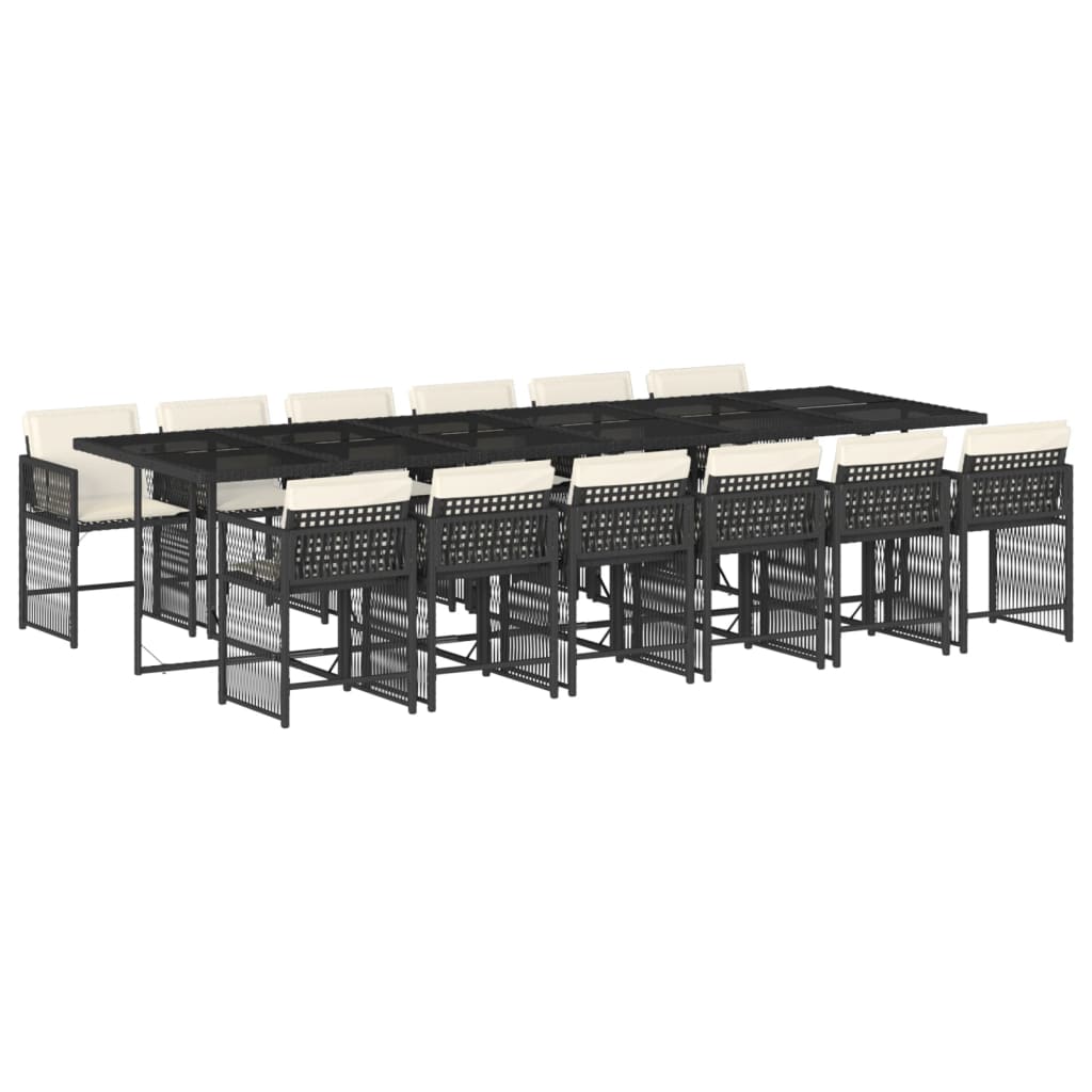 13 Piece Garden Dining Set with Cushions Black Poly Rattan