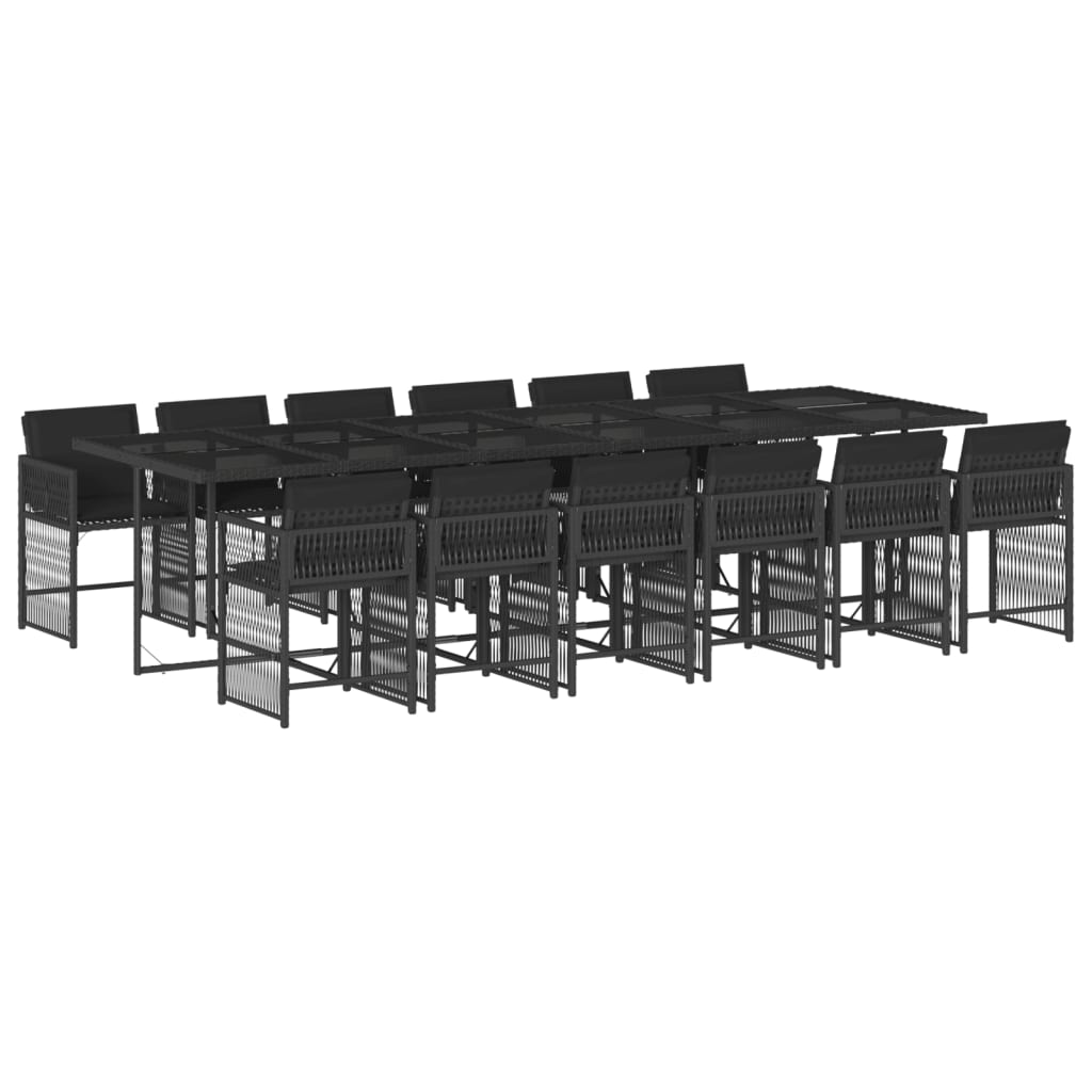 13 Piece Garden Dining Set with Cushions Black Poly Rattan