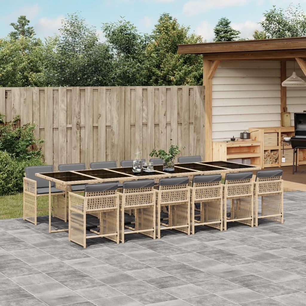 13 Piece Garden Dining Set with Cushions Mix Beige Poly Rattan