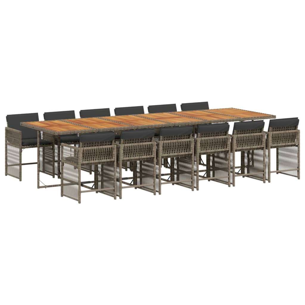 13 Piece Garden Dining Set with Cushions Grey Poly Rattan