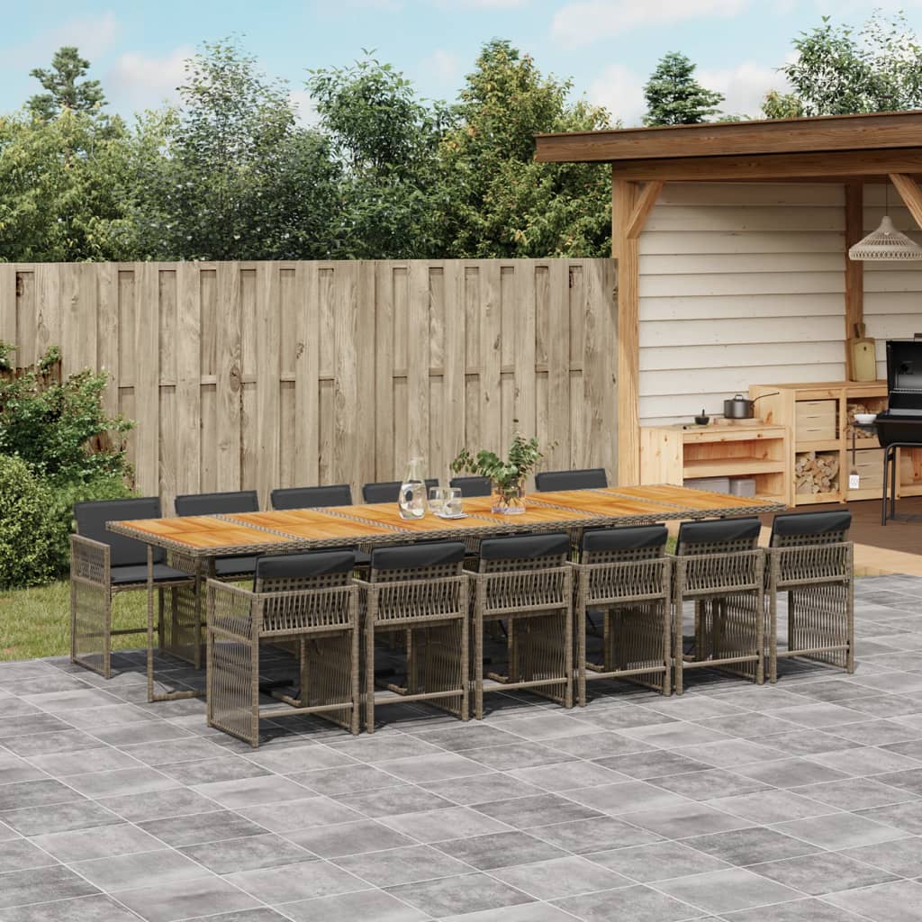13 Piece Garden Dining Set with Cushions Grey Poly Rattan