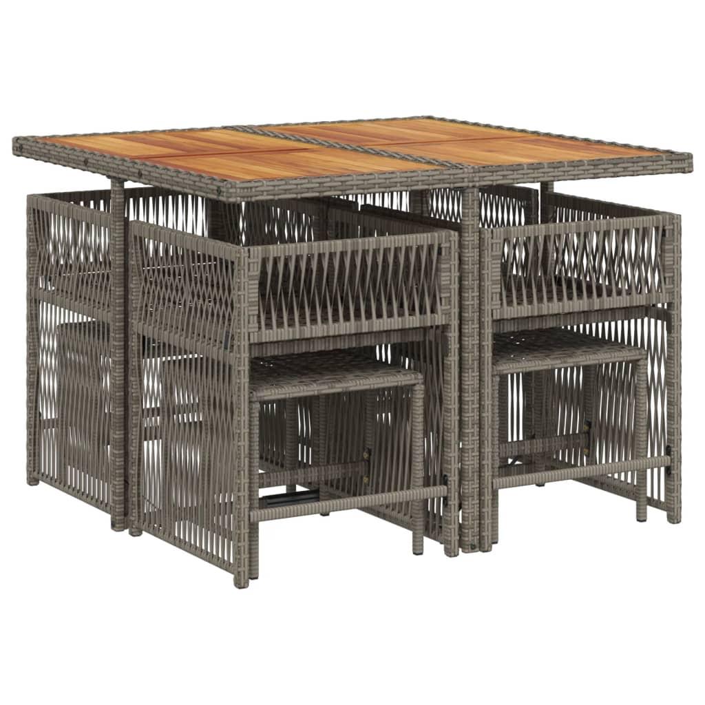 9 Piece Garden Dining Set with Cushions Grey Poly Rattan