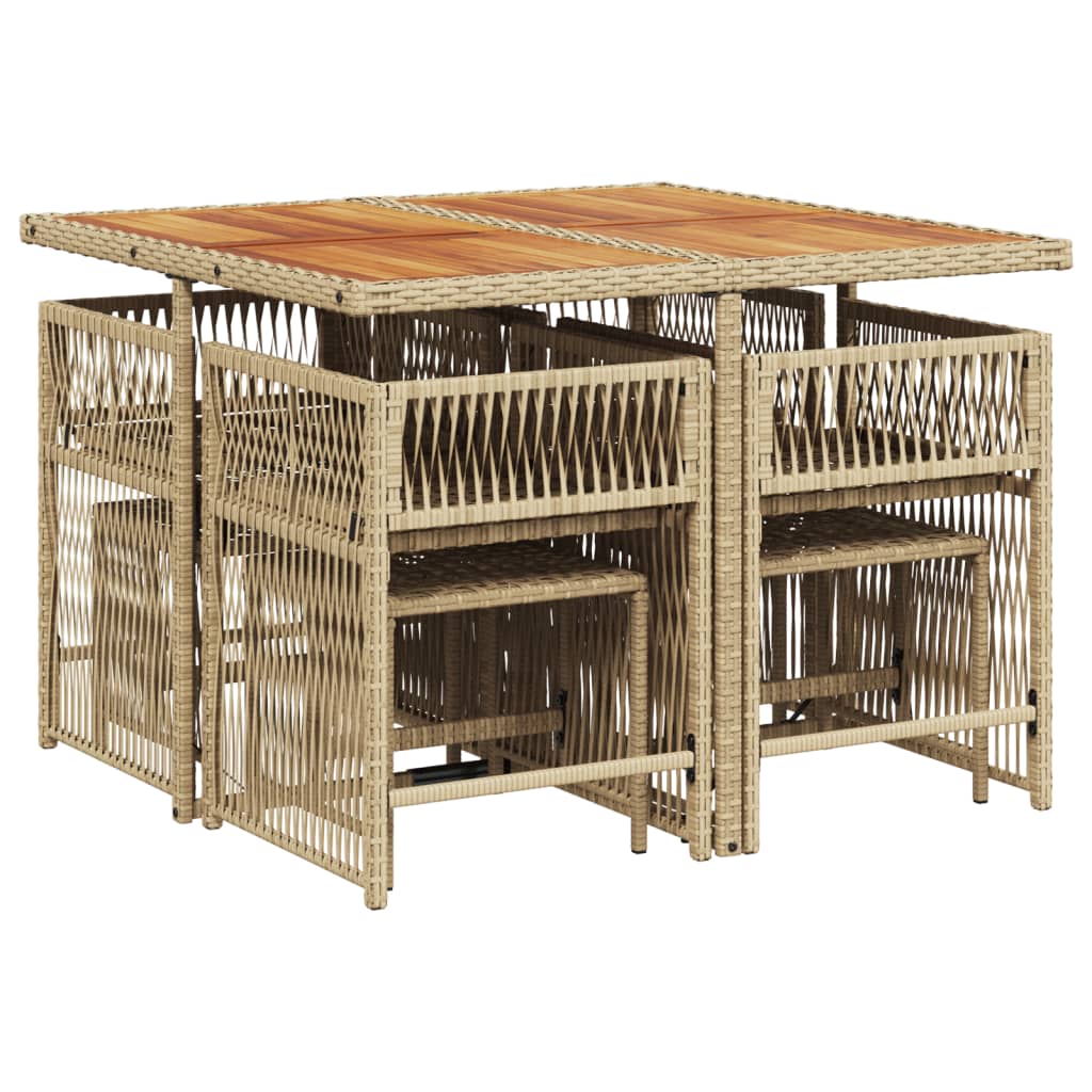 9 Piece Garden Dining Set with Cushions Beige Poly Rattan