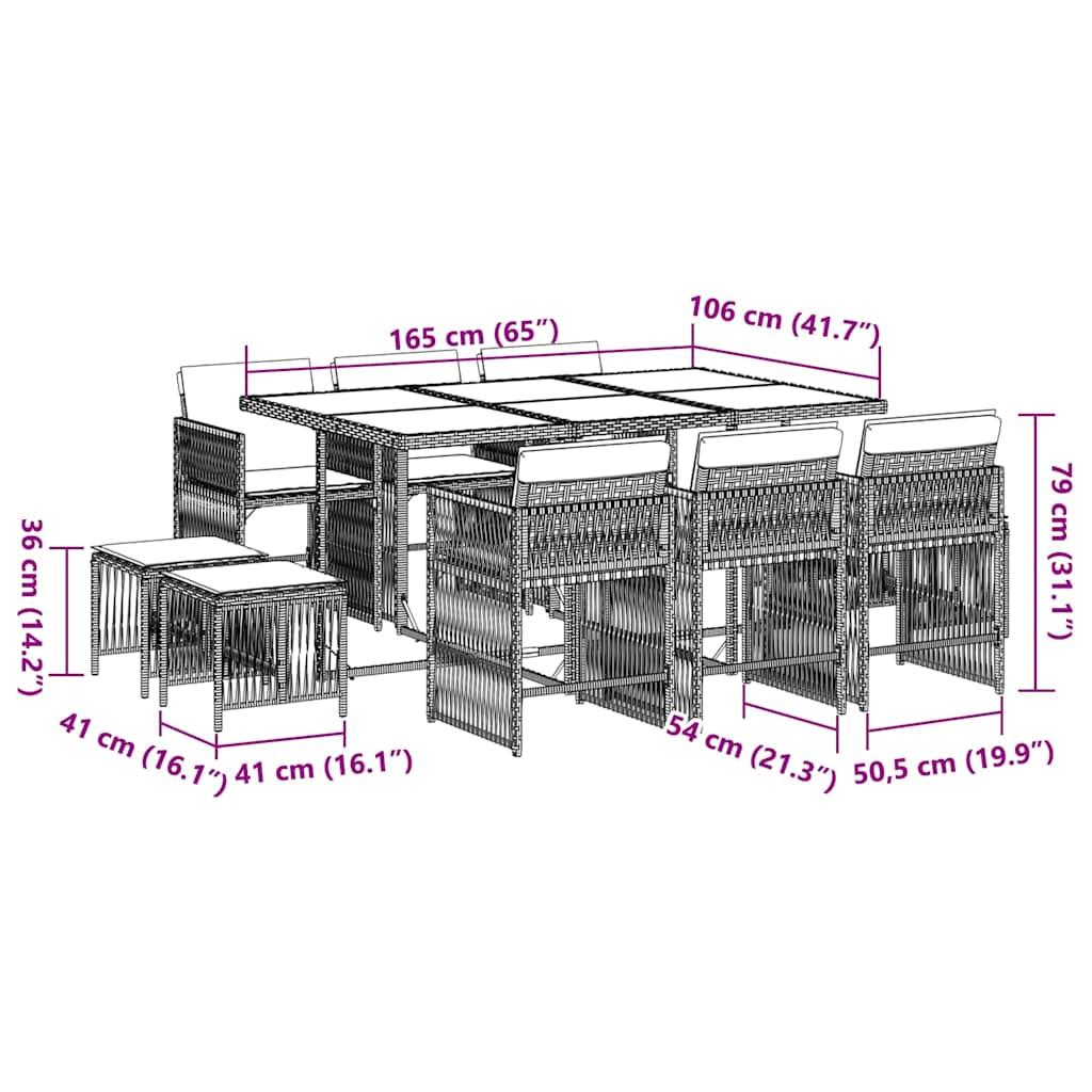 11 Piece Garden Dining Set with Cushions Grey Poly Rattan