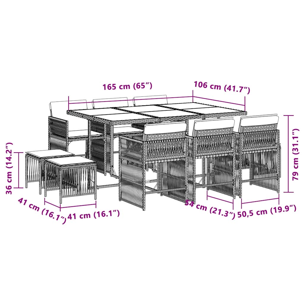11 Piece Garden Dining Set with Cushions Mix Beige Poly Rattan