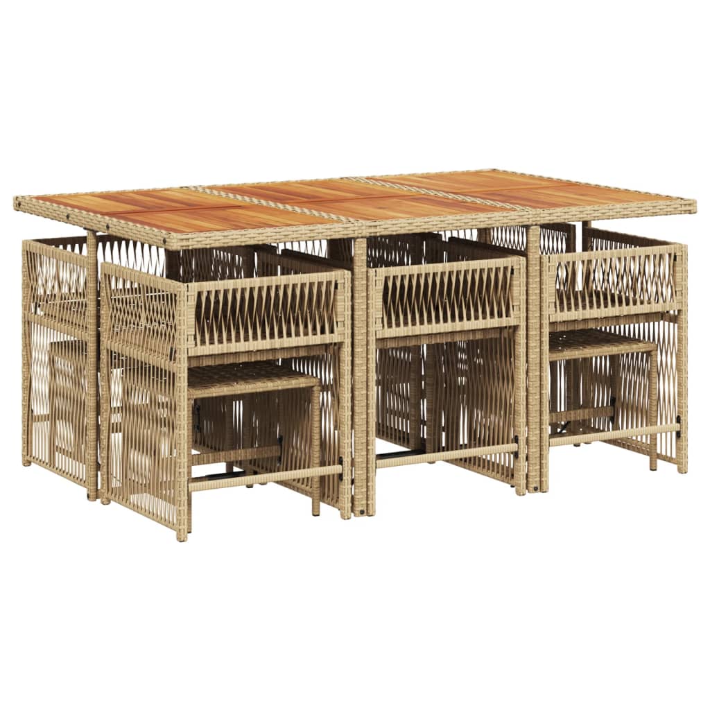 11 Piece Garden Dining Set with Cushions Beige Poly Rattan