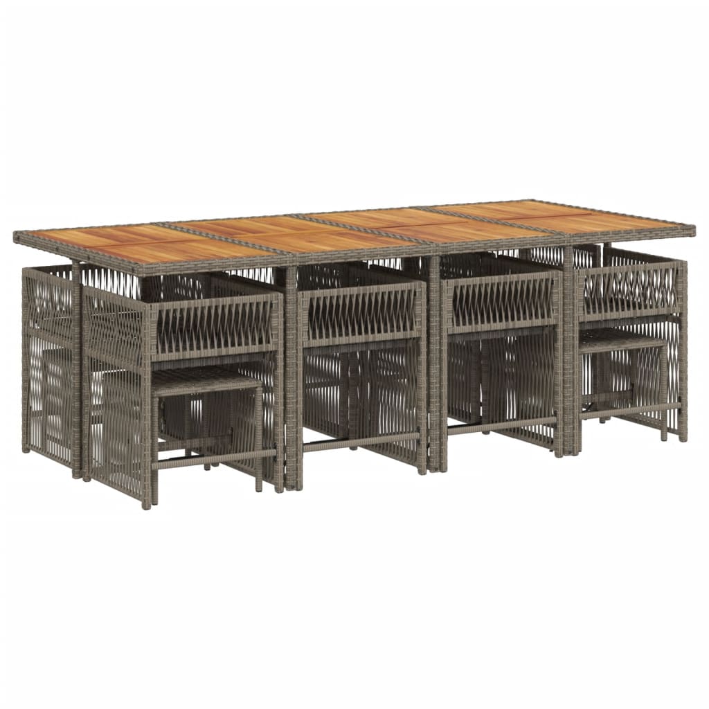 13 Piece Garden Dining Set with Cushions Grey Poly Rattan