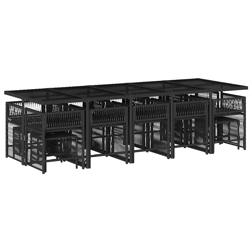 15 Piece Garden Dining Set with Cushions Black Poly Rattan