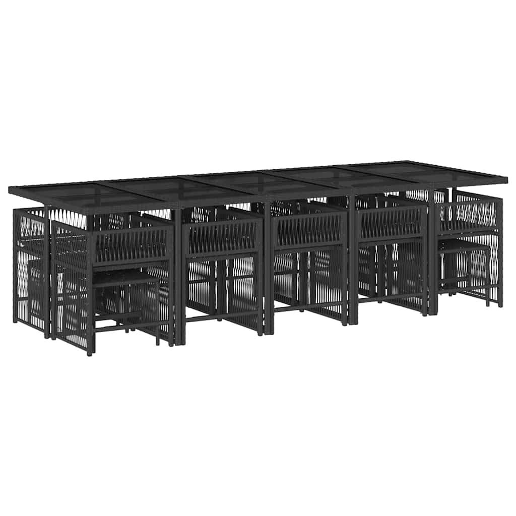 15 Piece Garden Dining Set with Cushions Black Poly Rattan