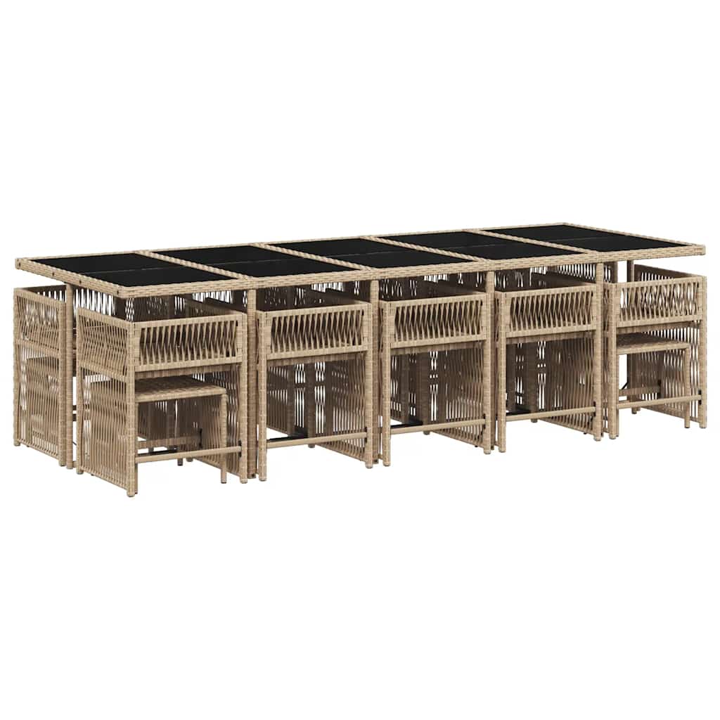 15 Piece Garden Dining Set with Cushions Mix Beige Poly Rattan