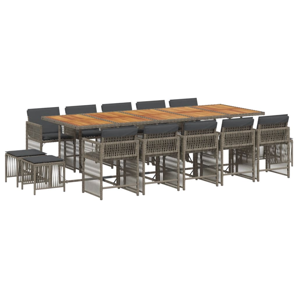 15 Piece Garden Dining Set with Cushions Grey Poly Rattan