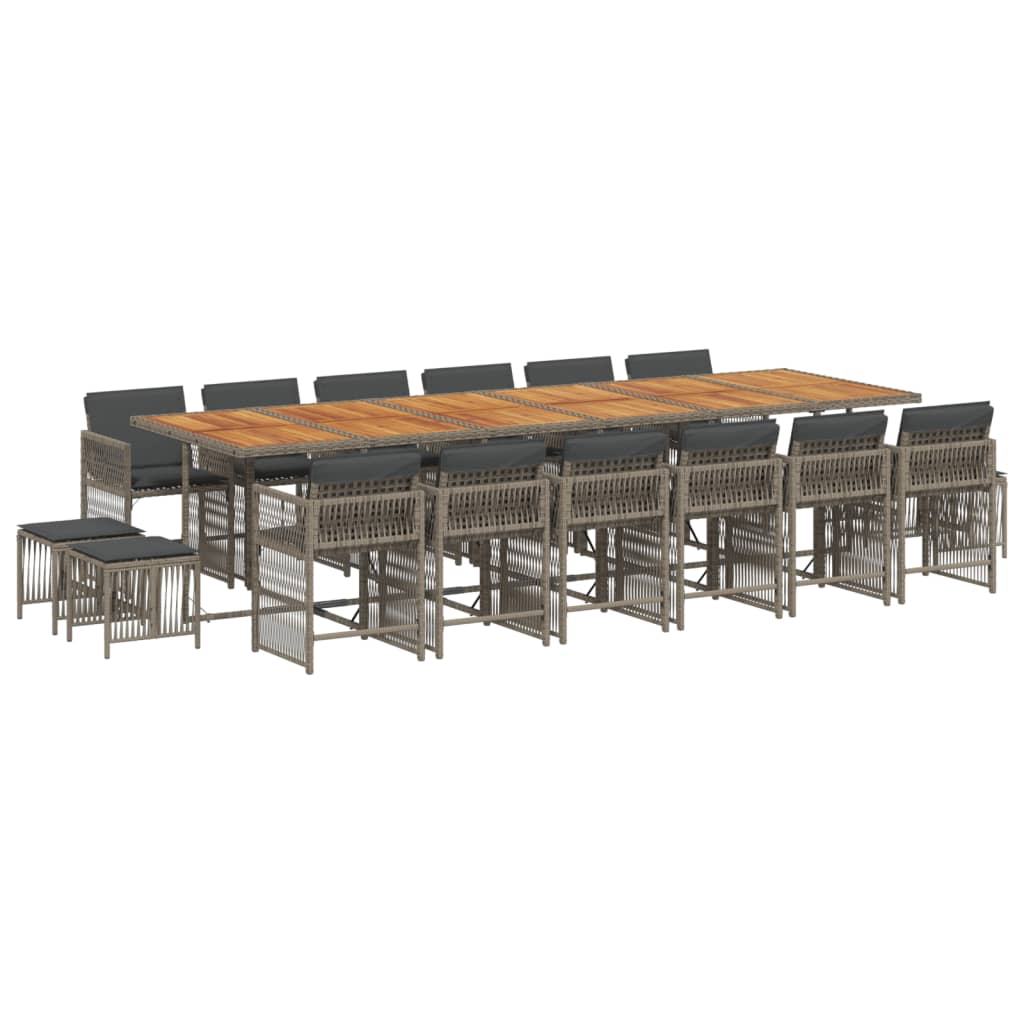 17 Piece Garden Dining Set with Cushions Grey Poly Rattan