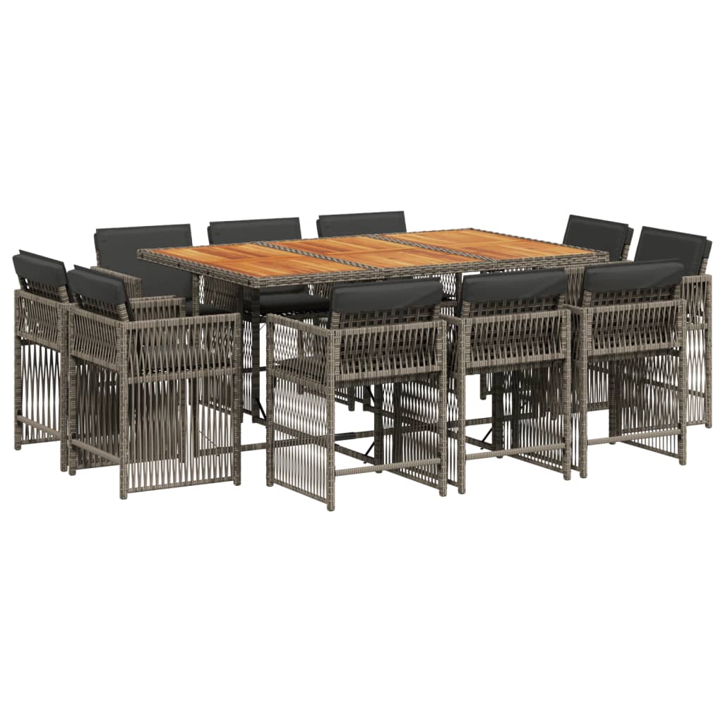 11 Piece Garden Dining Set with Cushions Grey Poly Rattan