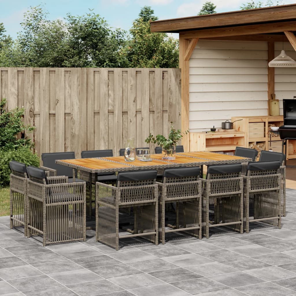 13 Piece Garden Dining Set with Cushions Grey Poly Rattan
