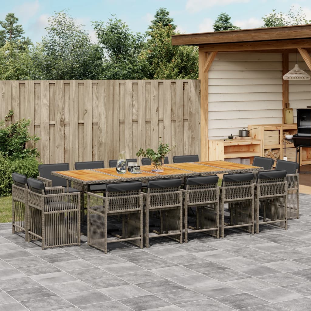 15 Piece Garden Dining Set with Cushions Grey Poly Rattan