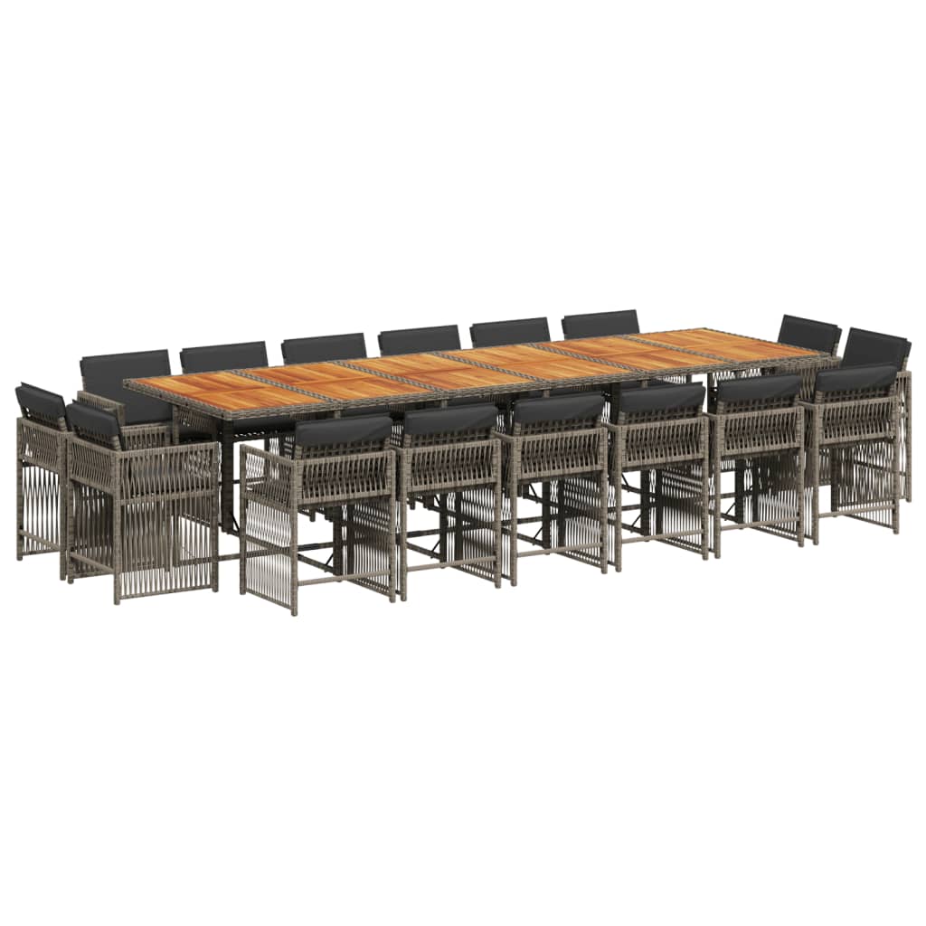 17 Piece Garden Dining Set with Cushions Grey Poly Rattan