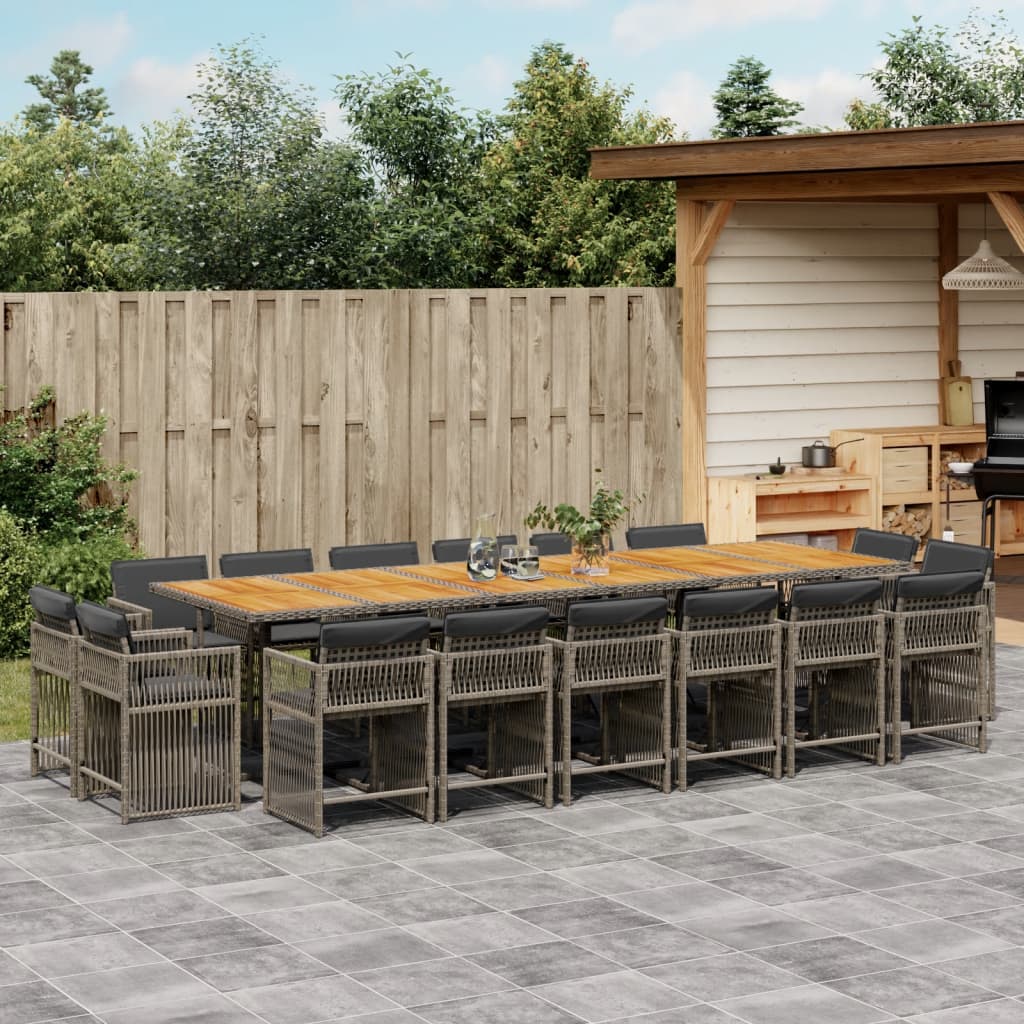 17 Piece Garden Dining Set with Cushions Grey Poly Rattan